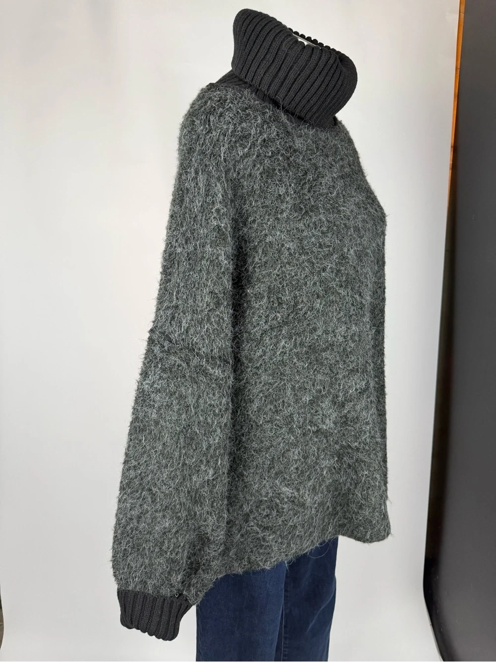 Free People Oversized Fuzzy Turtleneck Sweater Charcoal Gray L